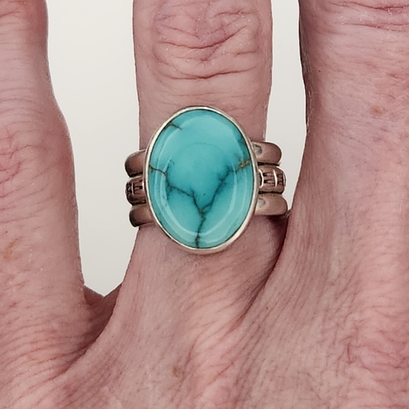 925 Sterling Silver Jewelry - Lone Mountain Turquoise and Sterling Silver Women's Triple Band